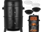 Barbecue et fumoir au charbon de jardin 3-en-1 avec couvercle et thermomètre KAMINER