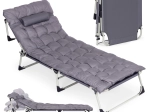 Chaise longue de jardin et de pêche réglable avec matelas et petit coussin, gris