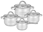 Remo – set de casseroles en acier inoxydable 8 pièces avec couvercles en verre