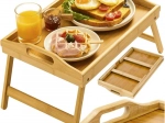 Table de petit-déjeuner pliable en bambou pour lit avec fonction pour ordinateur portable RUHHY