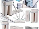 Balai plat avec seau à deux compartiments et 2 accessoires en microfibre