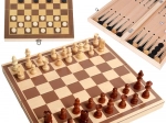 Ensemble en bois 3-en-1 : échecs, dames et trictrac