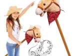 Hobby horse sur bâton en bois avec son de hennissement, 77 cm