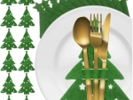 Étui de couverts de Noël en feutre - sapins verts, lot de 12 pièces