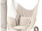 Fauteuil suspendu brésilien pour intérieur et jardin, beige, 2 coussins