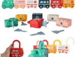 Coffret Montessori de petites voitures à serrure avec clés – train et véhicules, 13 pièces