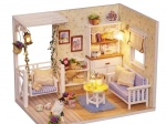 Maison de poupée en bois rétro – modèle DIY avec LED, 13 cm