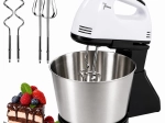 Mixeur plongeant de cuisine avec support et bol en acier inoxydable, 7 vitesses