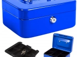Caisse à monnaie en métal pour espèces et documents 20 × 16 × 9 cm – bleu