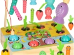Jeu Montessori en bois : pêche magnétique, vers et récolte de carottes