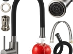 Robinet d’évier de cuisine Ruhhy avec bras flexible 360° (noir/argenté)