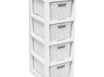 Étagère de rangement Rattan avec 4 tiroirs, blanche