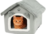 Maison et panier en peluche Purlov pour chat gris - 1 pièce