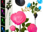 Lampe de jardin solaire rose LED, 3 fleurs artificielles