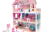 Maison de poupée en bois 70 cm avec éclairage LED – rose, MDF, avec meubles