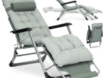 Chaise longue de jardin/plage avec coussin et repose-jambes réglable, gris, MultiGarden