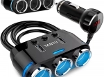 Multiprise de voiture avec 3 prises allume-cigare et 2 USB, voltmètre
