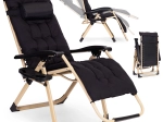 Chaise longue de jardin réglable avec coussin et appuie-tête, noire, cadre doré MultiGarden