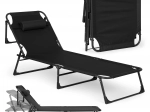Chaise longue de jardin pliante avec coussin, noire, MultiGarden