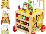 Chariot de marche en bois et cube éducatif pour enfants