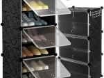 Meuble à chaussures modulaire à 6 niveaux avec portes et porte-manteau