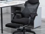 Chaise de bureau ergonomique pivotante avec appuie-tête et repose-pieds - noir