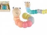 Ver de terre/chenille articulé(e) en bois 16 cm – couleurs pastel, jouet flexible pour bébés