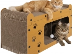 Arbre à chat Purlov – maisonnette à étages en carton ondulé et HDF, 29,5 × 56 × 27 cm