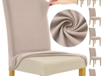 Housses de chaise RUHHY - lot de 6 pièces velours extensible beige