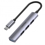 UNITEK hub USB‑C 4× USB‑A (1× 5 Gbps + 3× USB 2.0) en aluminium