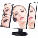 Miroir cosmétique LED avec éclairage, 22 LED, grossissement 2x et 3x, noir