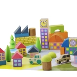 Jeujura jeu de construction en bois village en cubes, 40 pièces