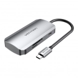Station d’accueil USB‑C 3× USB 3.0 avec lecteur SD/TF et alimentation PD 100 W Vention, gris