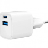 Mini chargeur USB‑A/USB‑C 20 W avec PD et QC 3.0 – blanc