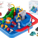 Parc de course automobile interactif à obstacles avec 4 véhicules et un hélicoptère 24 × 24 cm