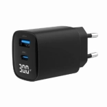 Chargeur rapide GaN 30 W avec USB‑C et USB‑A, écran LCD, noir