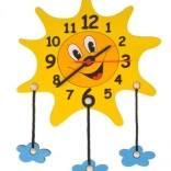 Horloge enfantine en bois Soleil avec nuages