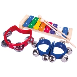 BINO set de 3 instruments de musique pour enfants (xylophone, tambourin, grelots)