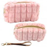 Trousse de toilette en peluche rose avec poignée