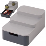 Organiseur de cuisine à trois niveaux avec tiroir, plastique gris