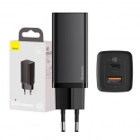 Chargeur de voyage rapide BASEUS GaN Lite 65W, USB‑C + USB, noir