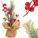 Décoration de table de Noël en jute avec baies rouges et pomme de pin