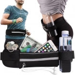 Ceinture de running avec porte-bouteille, bande réfléchissante et passage pour écouteurs – noir