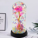 Rose éternelle sous cloche avec éclairage LED – rose avec petit cœur et billes colorées