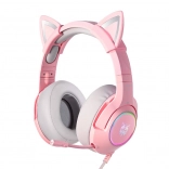 Casque de jeu rose avec oreilles de chat et micro