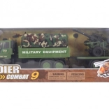 Véhicule militaire avec remorque et mitrailleuse