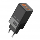 Chargeur GaN 65W noir avec 2x USB-C et USB-A