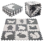 Tapis éducatif en mousse puzzle avec animaux, gris 85 × 85 cm, 9 pièces