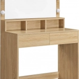 Grande coiffeuse avec éclairage LED, miroir et tiroirs, finition chêne Sonoma