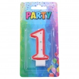 Bougie de fête chiffre 1 rouge à pois